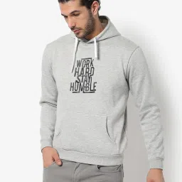 Campus Sutra Grey Cotton Regular Fit Printed Hooded Sweatshirt image 3