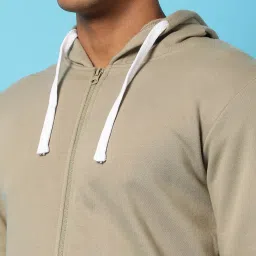 Campus Sutra Light Olive Cotton Regular Fit Hooded Sweatshirt image 3