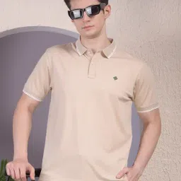 Crimsoune Club Beige Blended Slim Fit Solid Polo T-Shirt-picture-31