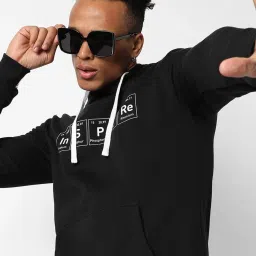 Campus Sutra Black Cotton Regular Fit Printed Hooded Sweatshirt image 3