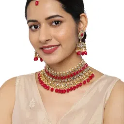 Zaveri Pearls Rani Pink Kundan And Dangling Beads Necklace Earring Maangtikka Set-ZPFK8865-picture-28