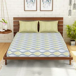 Spaces Grey 210 TC Cotton King Fitted Bed Sheet with 2 Pillow Covers image 1