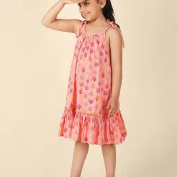 Fabindia Kids Pink Cotton Printed Dress image 3
