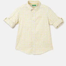 United Colors of Benetton Kids Yellow & White Checks Full Sleeves Shirt-picture-10