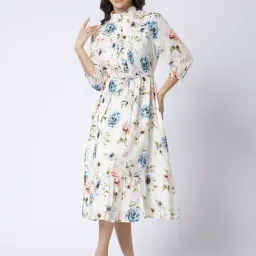 R&B White & Blue Cotton Floral Print Midi Dress image 4