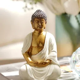 Pure Home and Living Ivory & Gold Polyresin Buddha Idol image 1