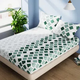 Bianca SERINA Geometric Green 144 TC Cotton Double Bedsheet with 2 Pillow Covers image 3