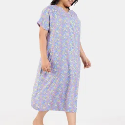 Zivame Blue Floral Print Night Dress image 3