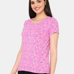 Rosaline by Zivame Pink Cotton Printed Top image 3