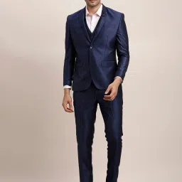 Turtle Blue Tailored Fit Self Design Three Piece Suit image 1