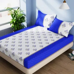 Bianca SERINA Floral Indigo 144 TC Cotton Double Bedsheet with 2 Pillow Covers image 3