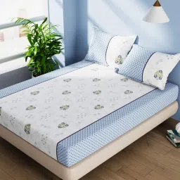 Bianca SERINA Floral Indigo 144 TC Cotton Double Bedsheet with 2 Pillow Covers image 3