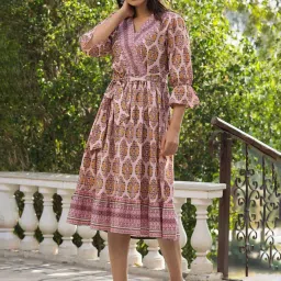 Rain and Rainbow Pink Cotton Printed A-Line Dress image 3