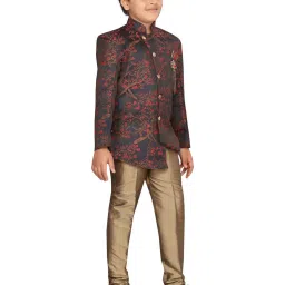 AJ Dezines Kids Navy & Red Printed Full Sleeves Sherwani Set image 3