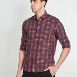 Arrow Sport Pink Cotton Slim Fit Checks Shirt image 3