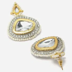 Dugran By Dugristyle Kundan & American Diamond Golden Drop Earrings for Women image 3
