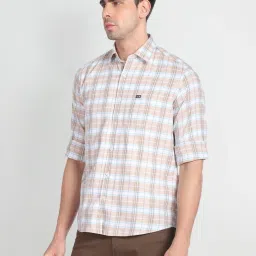Arrow Sport Beige Cotton Slim Fit Checks Shirt image 3