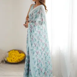 Mitera Floral Pure Georgette Jamdani Saree image 5