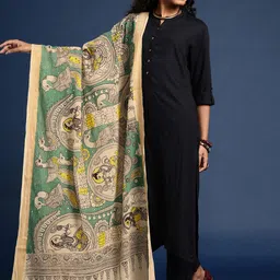 Taavi Ethnic Motifs Hand Painted Kalamkari Dupatta image 3