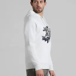 Jack & Jones White Melange Regular Fit Printed Hooded Sweatshirt image 3