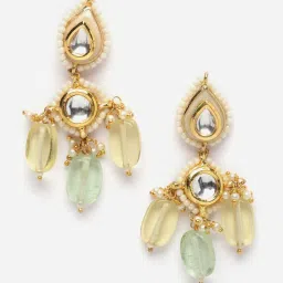 Dugran By Dugristyle Kundan & Pearls Green & Yellow Necklace & Earring Set for Women image 3