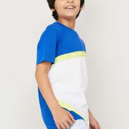 Fame Forever by Lifestyle Kids Blue & White Cotton Color Block T-Shirt image 3