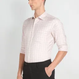 Arrow Beige Cotton Regular Fit Checks Shirt image 3