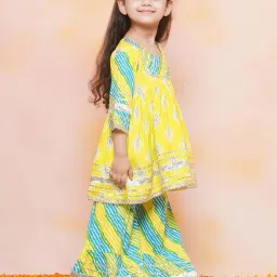 AJ Dezines Kids Blue & Yellow Cotton Printed Kurta Set image 3