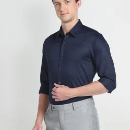 Arrow New York Blue Cotton Slim Fit Striped Shirt image 3