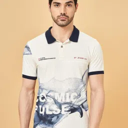 Sf Jeans By Pantaloons Lily White Cotton Slim Fit Printed Polo T-Shirt image 1