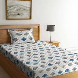 Klotthe Blue 400 TC Cotton Single Bedsheet with Pillow Cover image 1