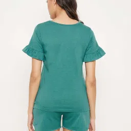 Clovia Green Graphic Print Top With Shorts image 2