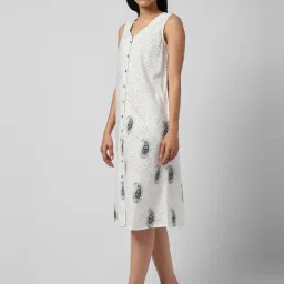 Van Heusen White Cotton Printed A-Line Dress image 3