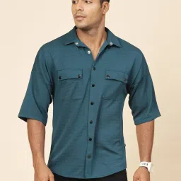 Rigo Men Teal Polycorduroy Oversized Utility Shirt image 1
