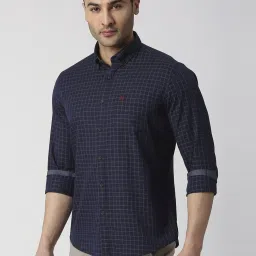 Dragon Hill Navy Slim Fit Checks Shirt image 3
