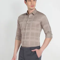 Arrow New York Brown Cotton Slim Fit Checks Shirt image 3