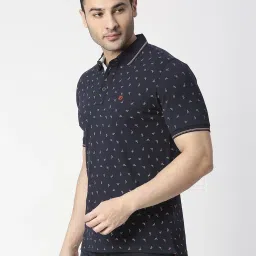 Dragon Hill Navy Blue Slim Fit Printed Polo T-Shirt image 3