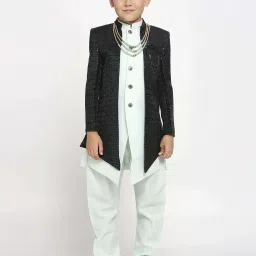 Kids Island Boys Green Jacquard Full Sleeves Indowestern Set image 1