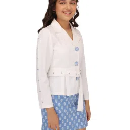 Cutecumber Kids White & Blue Solid Full Sleeves Shirt with Skirt image 3