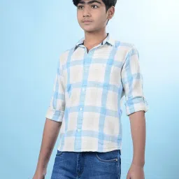 Crimsoune Club Boys Blue Chequered Slim Fit Shirt image 1