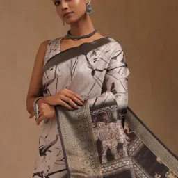 Soch Off White Tussar Abstract Print Saree-image-61