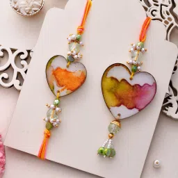 Aapno Rajasthan Heart Shaped Resin Work Bhaiya Bhabhi Rakhi image 1