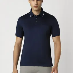 Van Heusen Navy Cotton Regular Fit Polo T-Shirt image 1