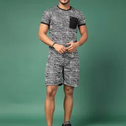 Rigo Grey Slim Fit Printed T-Shirt & Shorts Set image 1