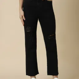 Allen Solly Black Cotton Distressed Mid Rise Jeans image 1