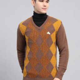 Monte Carlo Brown Regular Fit Self Pattern Pullover-picture-6