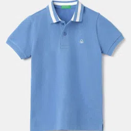 United Colors of Benetton Kids Blue Cotton Regular Fit Polo T-Shirt image 1