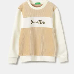 United Colors of Benetton Kids Off White Textured Pattern Full Sleeves Sweatshirt image 1