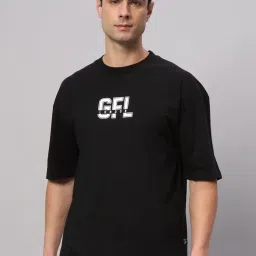 Griffel Black Cotton Loose Fit Printed T-Shirt image 1