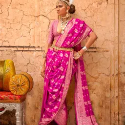 Elora Pink Soft Georgette All Over Butta Work Banarasi Saree With Unstitched Blouse-image-76